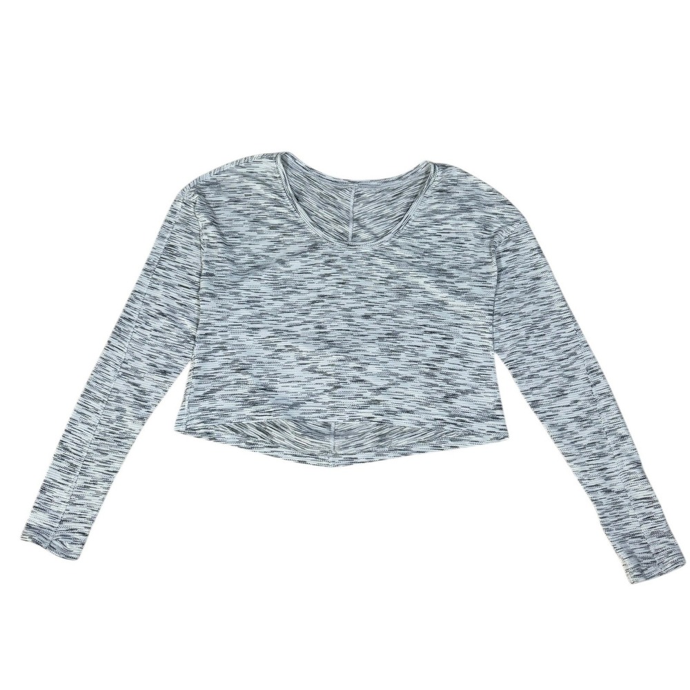 Space Dye Tiger Crop Long Sleeve Athletic Top S Black White Sporty Pilates EUC